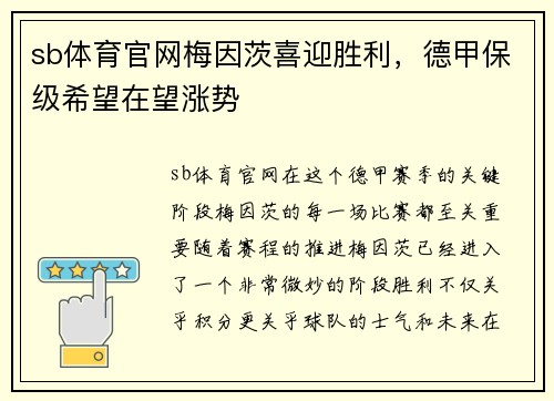 sb体育官网梅因茨喜迎胜利，德甲保级希望在望涨势